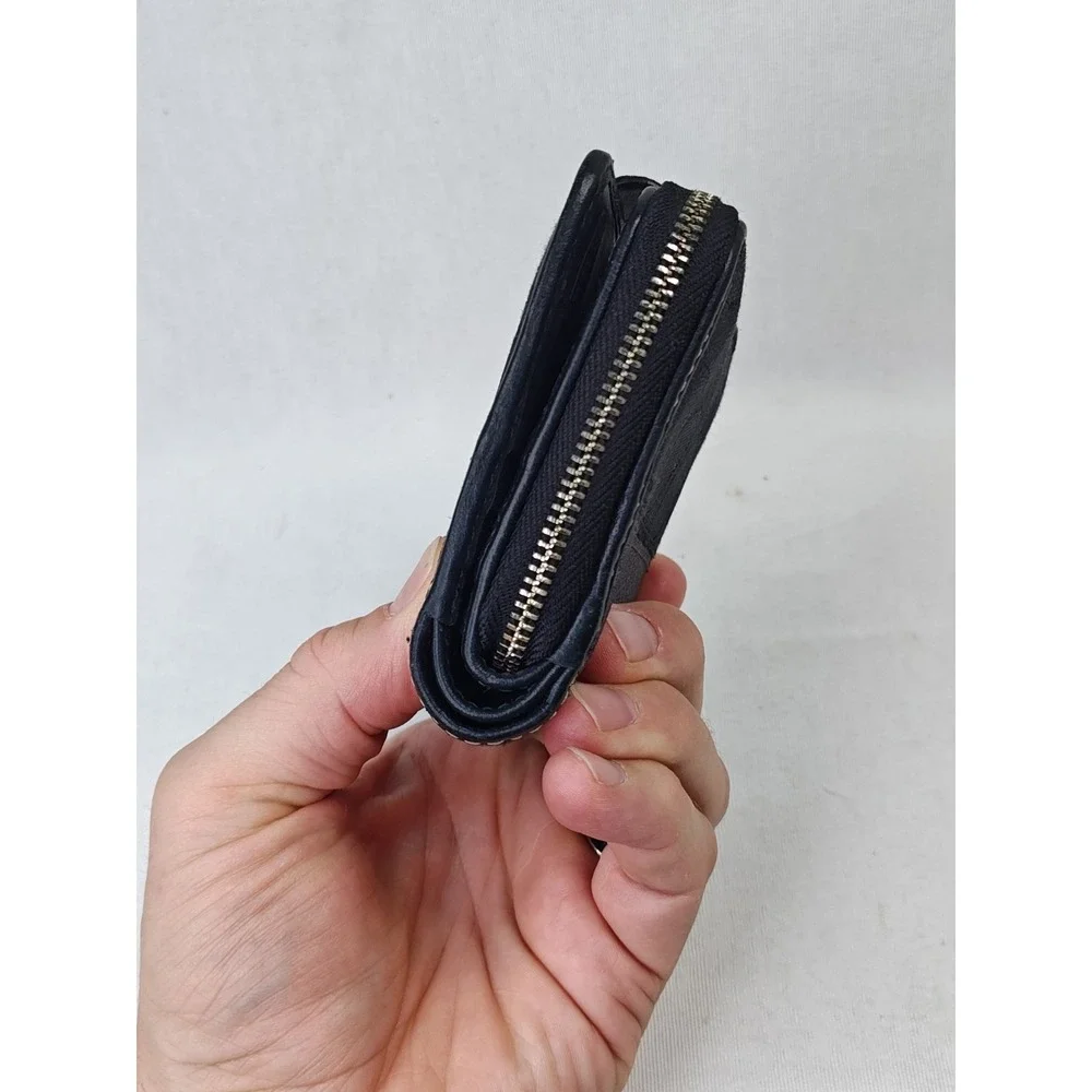 COACH 40751 Legacy Signature Stripe Bifold Compact Wallet Glitter Black Canvas